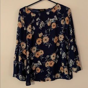 Navy floral top with flare sleeves
